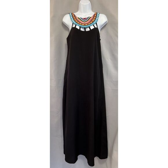 Mara Hoffman‎ Beaded Neck Maxi Dress Black Size Small Women's